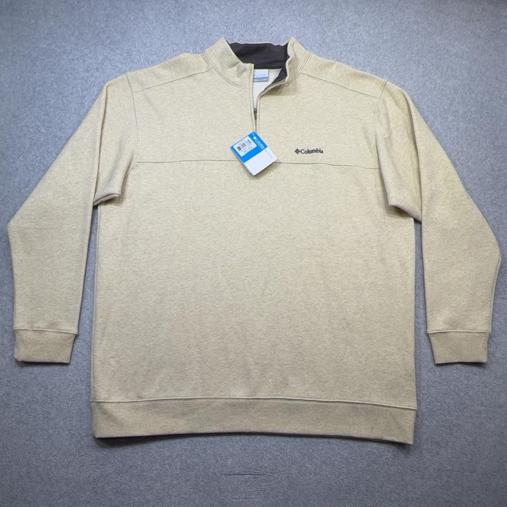 Columbia Sweatshirt Mens XXL Beige Hart Mountain II Half Zip Fleece Pullover